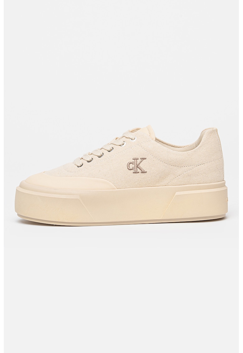 Pantofi sport flatform din material textil - Bej deschis