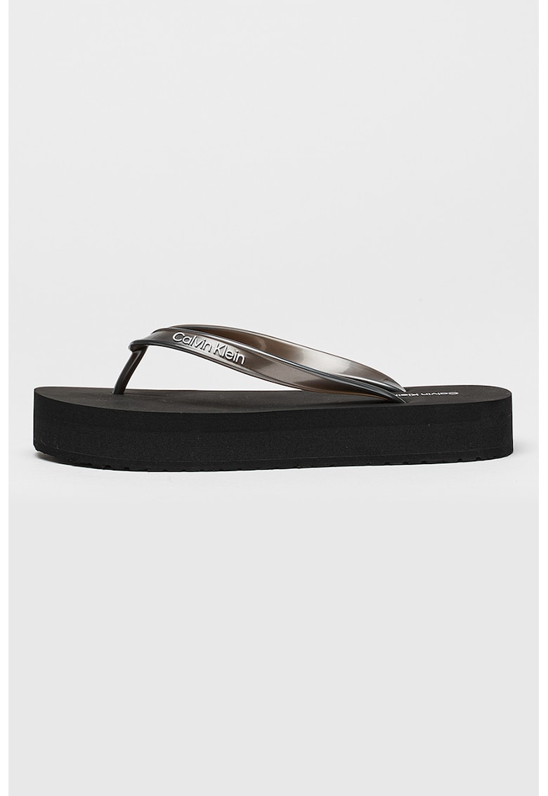 Papuci flip-flop flatform cu logo - Gri inchis
