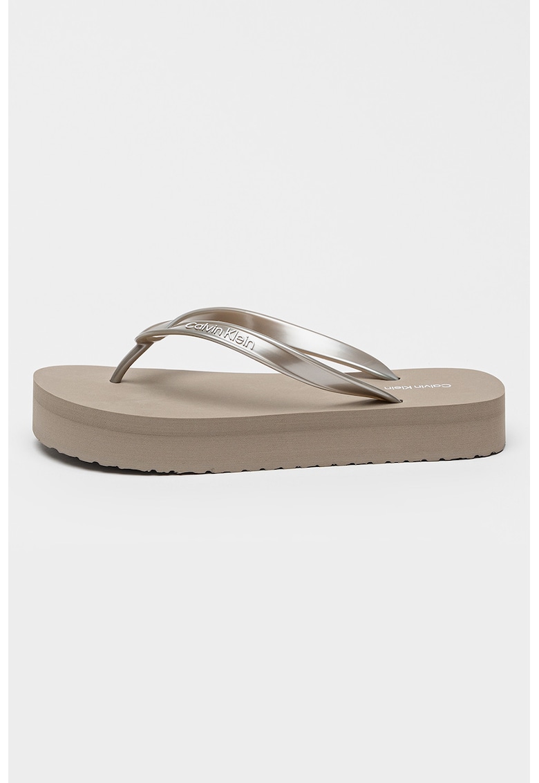Papuci flip-flop flatform cu logo - Argintiu deschis