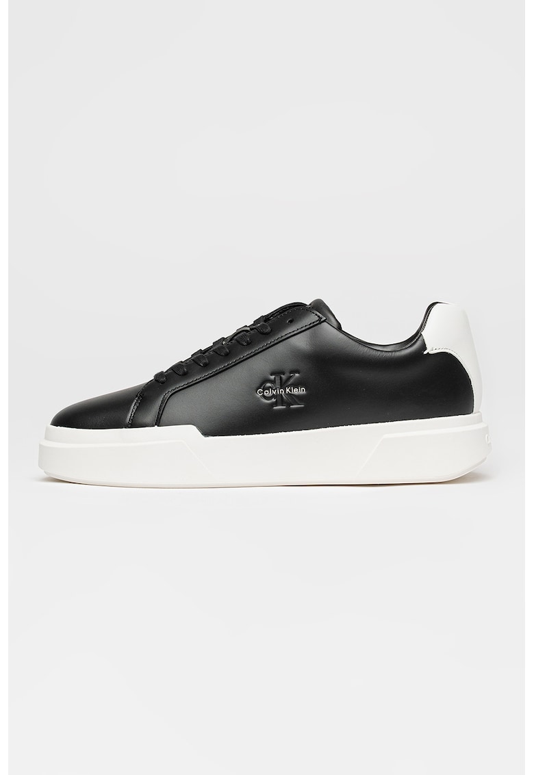 Pantofi sport low-cut de piele cu logo - Negru stins
