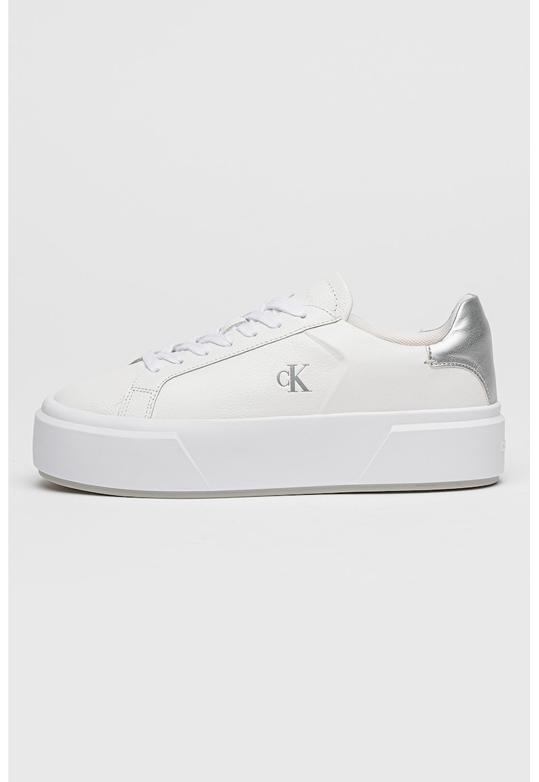 Pantofi sport flatform de piele - Alb murdar