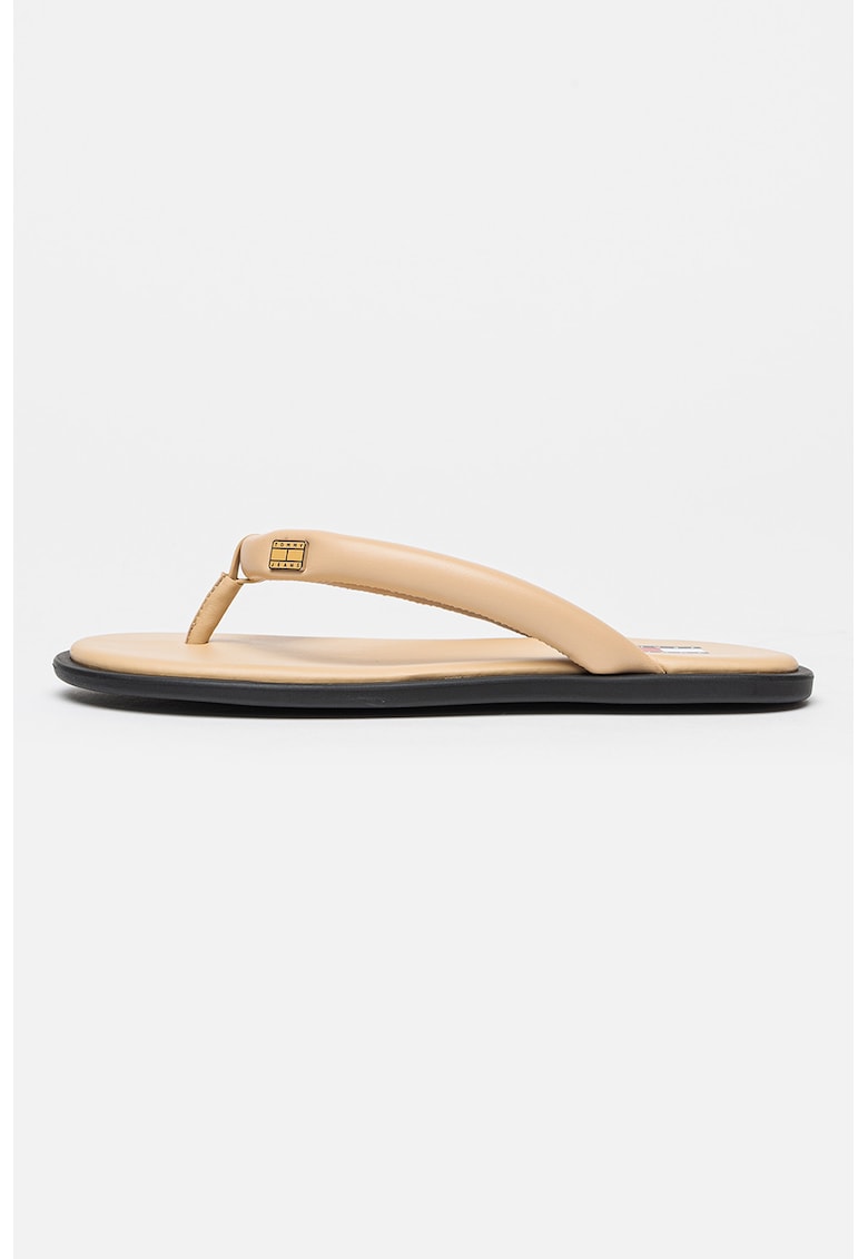Papuci flip-flop de piele cu brant cu amortizare - Bej inchis