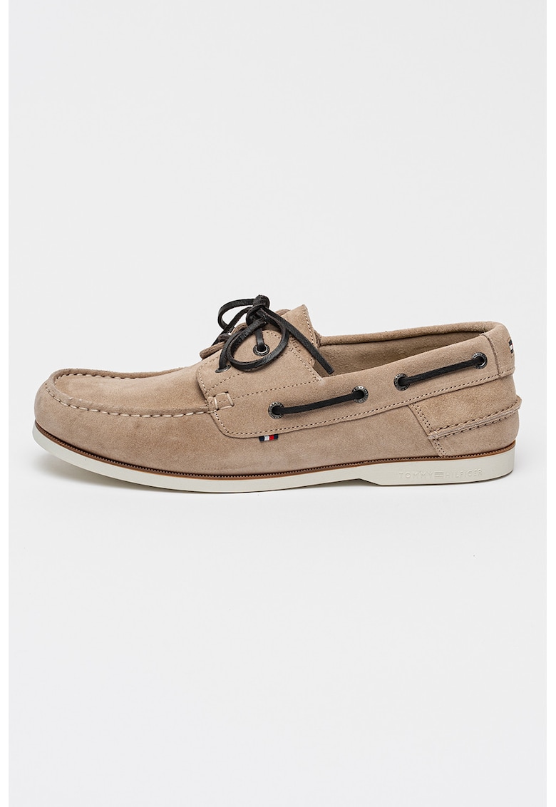 Pantofi boat din piele intoarsa cu varf rotund