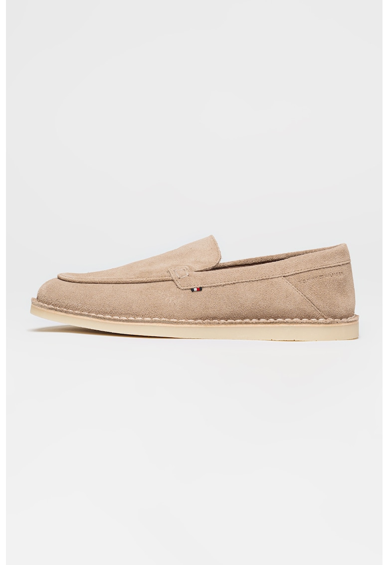 Pantofi loafer din piele intoarsa cu model uni - Maro camel