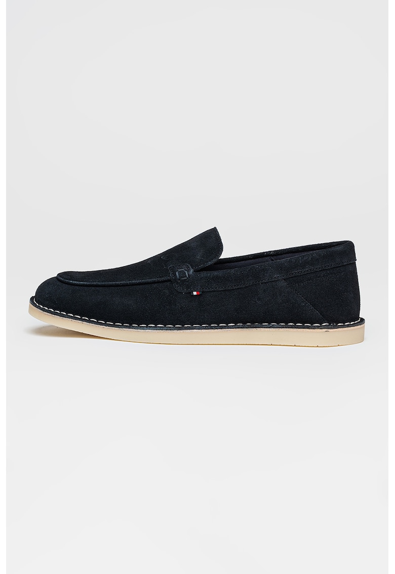 Pantofi loafer din piele intoarsa cu model uni - Albastru ultramarin