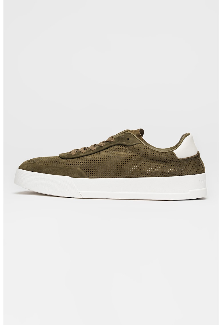 Pantofi sport din piele intoarsa cu design perforat - Verde masliniu
