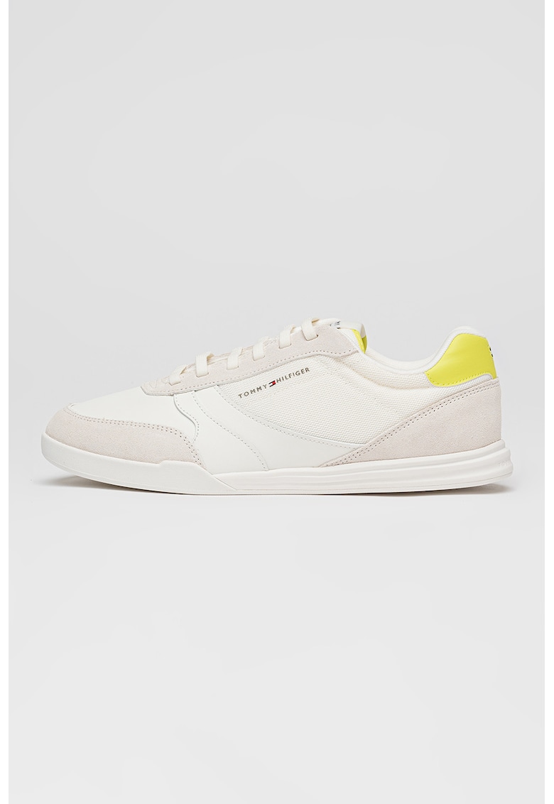 Pantofi sport low-cut cu garnituri din piele intoarsa - Alb