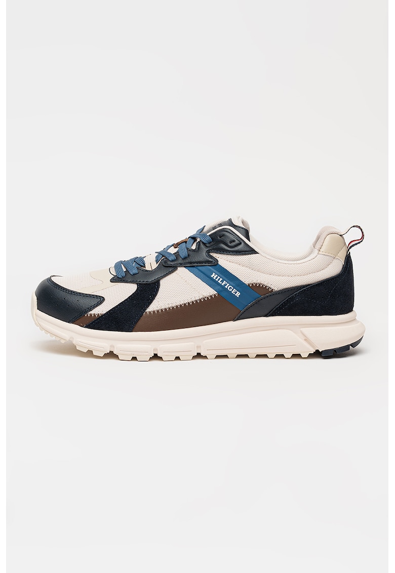 Pantofi sport cu garnituri contrastante - Alb/Maro inchis/Albastru inchis