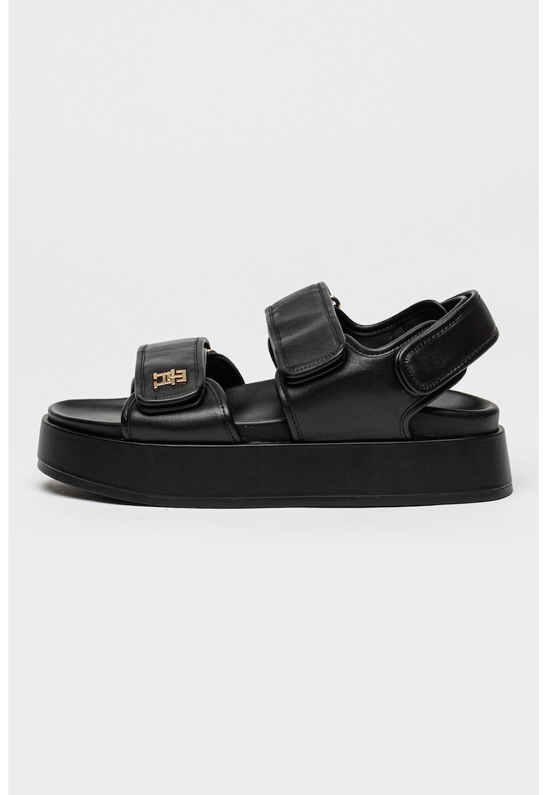 Sandale flatform de piele - Negru stins