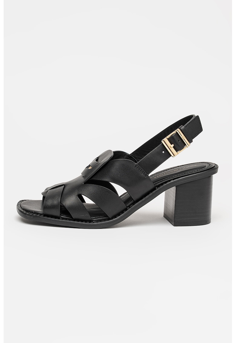 Sandale de piele cu toc - Negru