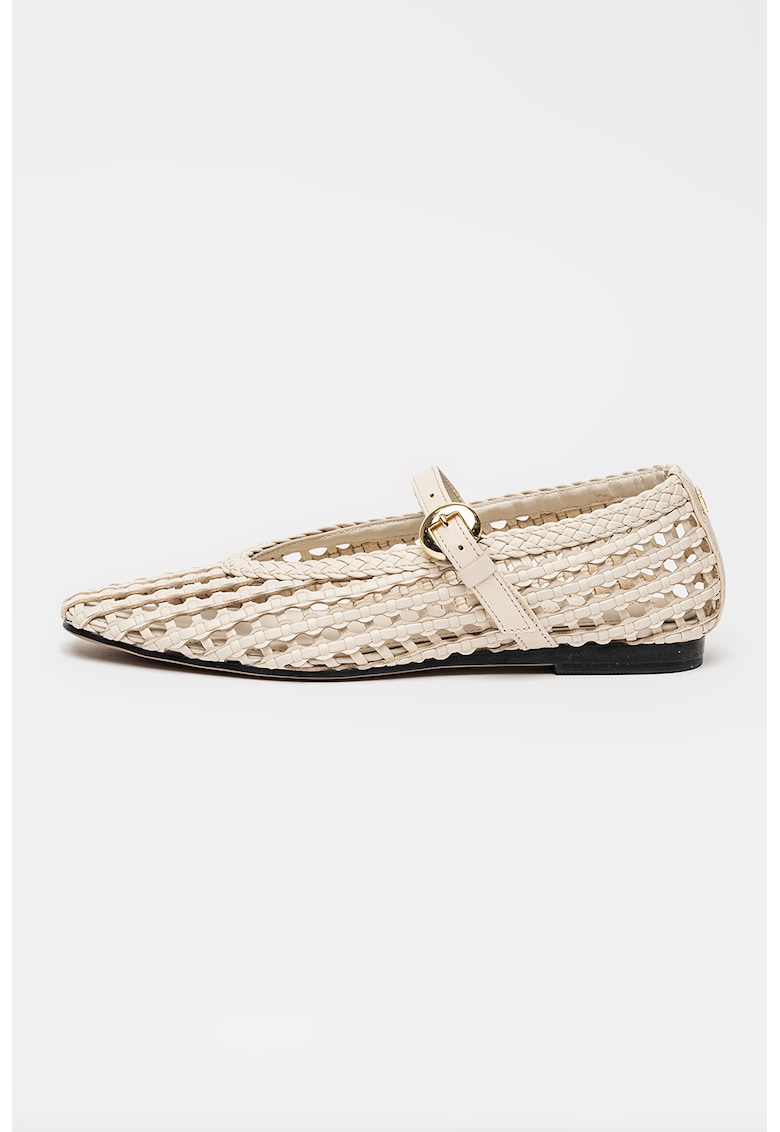 Balerini Mary Jane din piele ecologica cu design perforat - Bej inchis