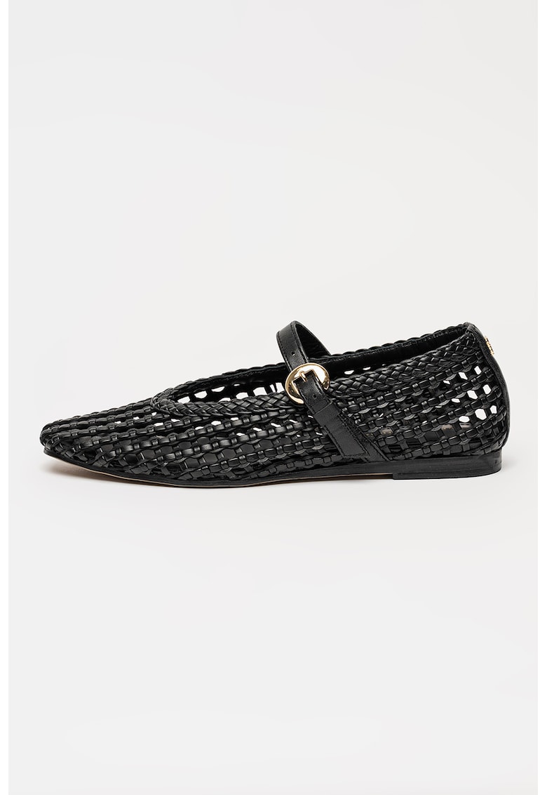 Balerini Mary Jane din piele ecologica cu design perforat - Negru