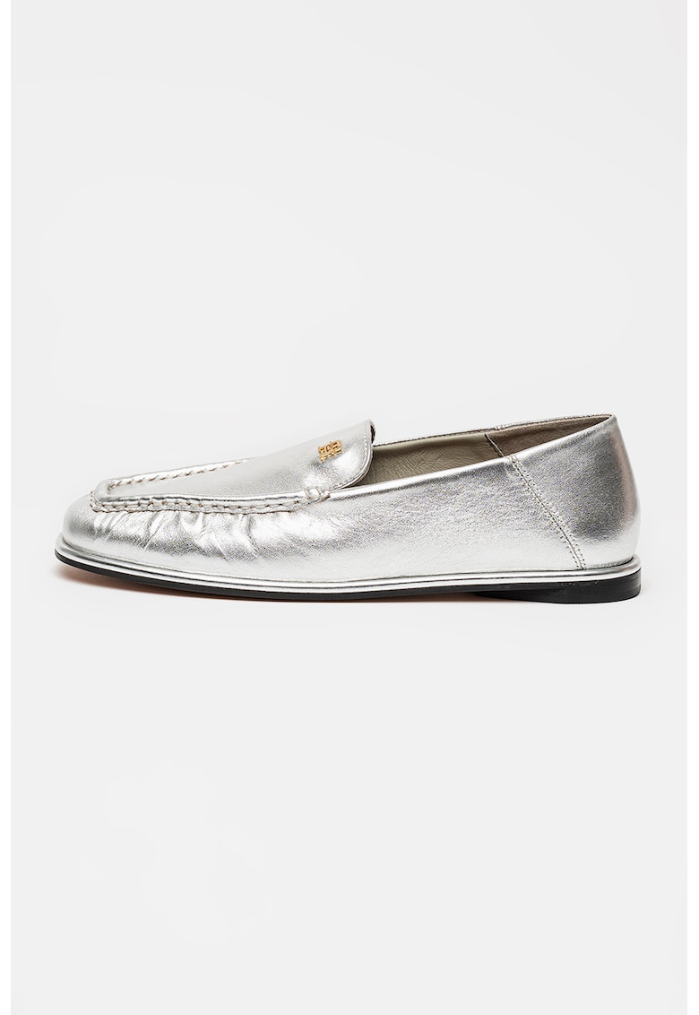 Mocasini din piele cu aspect metalizat - Argintiu