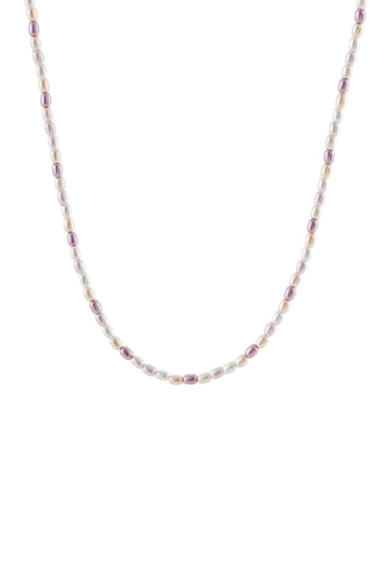 Colier placat cu aur de 18K si perle sintetice - Alb/Bej/Lila