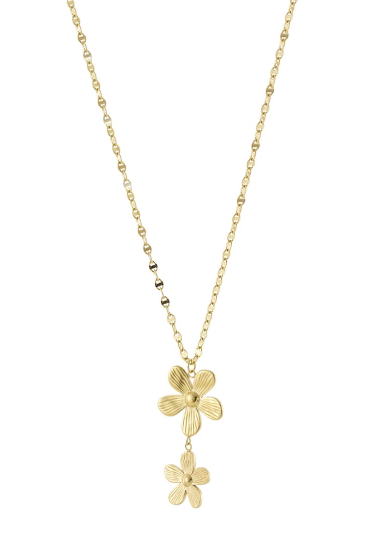 Colier din otel inoxidabil placat cu aur de 18K si pandantiv cu model floral - Auriu