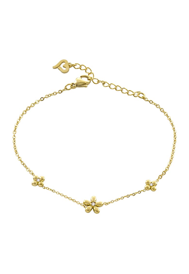 Bratara placata cu aur de 18K - model floral si zirconia - Auriu