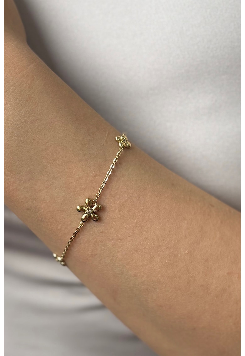 Bratara placata cu aur de 18K si model floral - Auriu