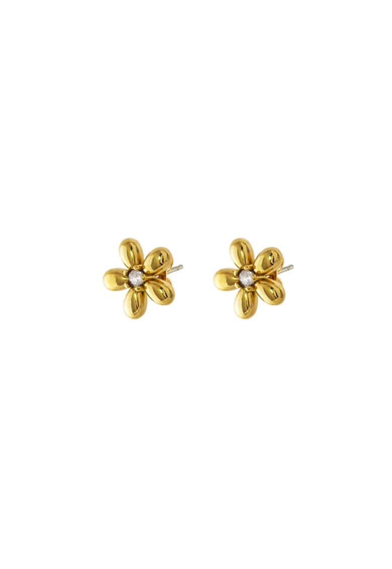 Cercei in forma de floare placati cu aur de 18K si zirconia - Auriu