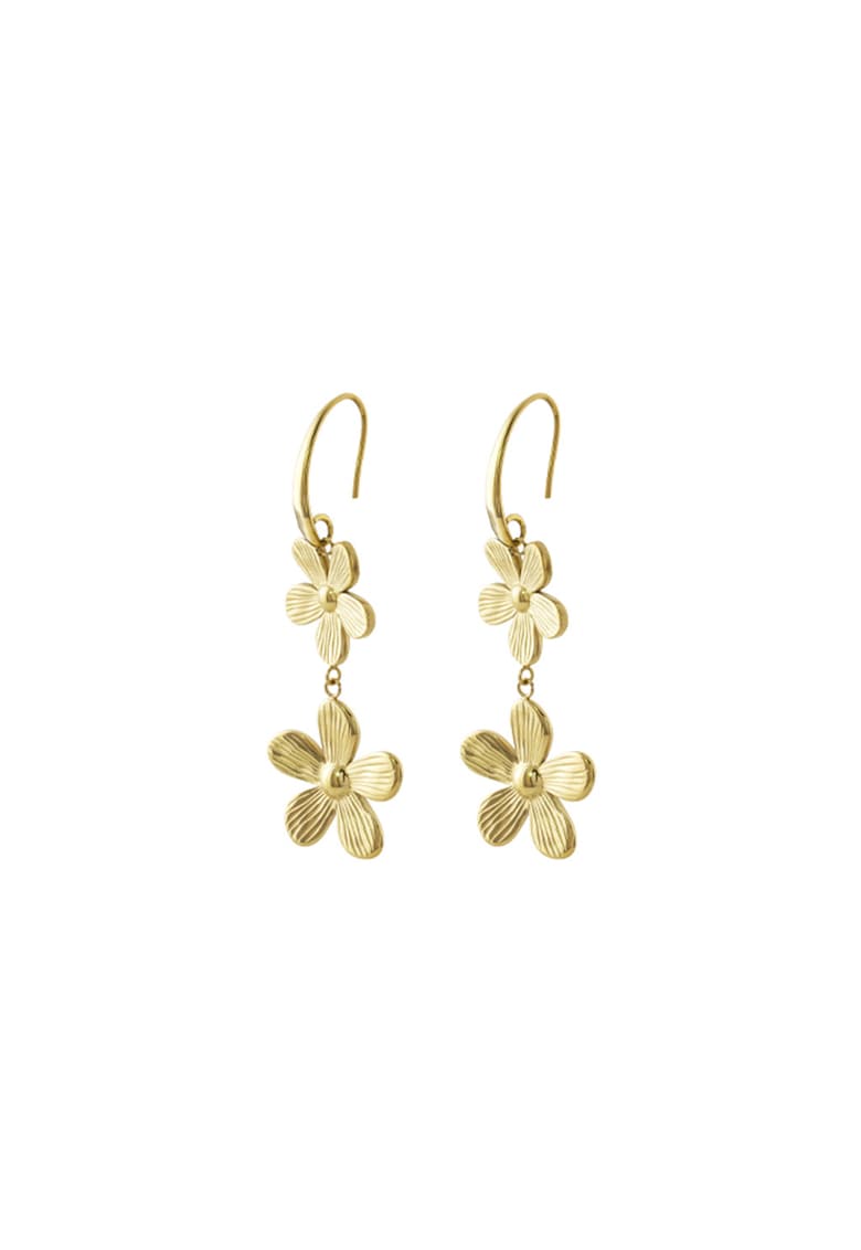 Cercei drop in forma de floare placati cu aur de 18K - Auriu
