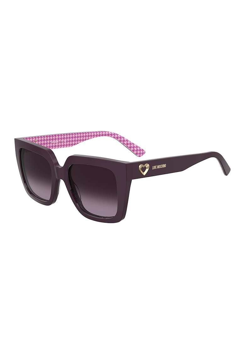 Ochelari de soare patrati cu model pe interiorul bratelor - Roz deschis/Roz inchis/Violet pruna