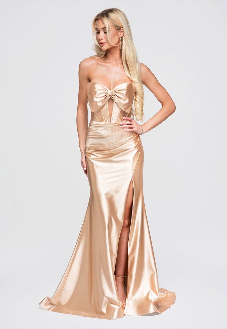 Rochie maxi eleganta satin LA-OM-DLR393 - Auriu