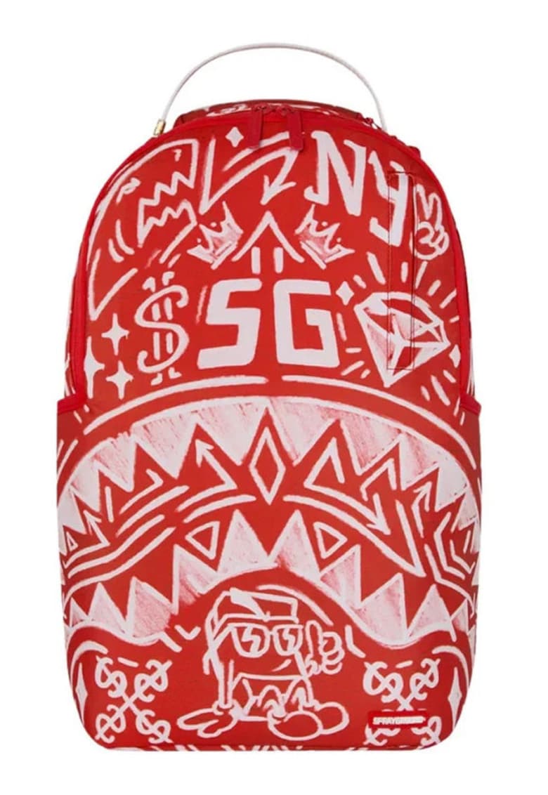 Rucsac Graffiti Wall - piele ecologica - rosu - 45x15x27cm