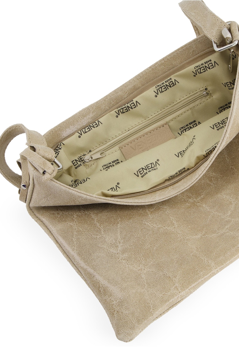 Geanta dama piele naturala bej cu clapa si curea reglabila 27x32x2cm