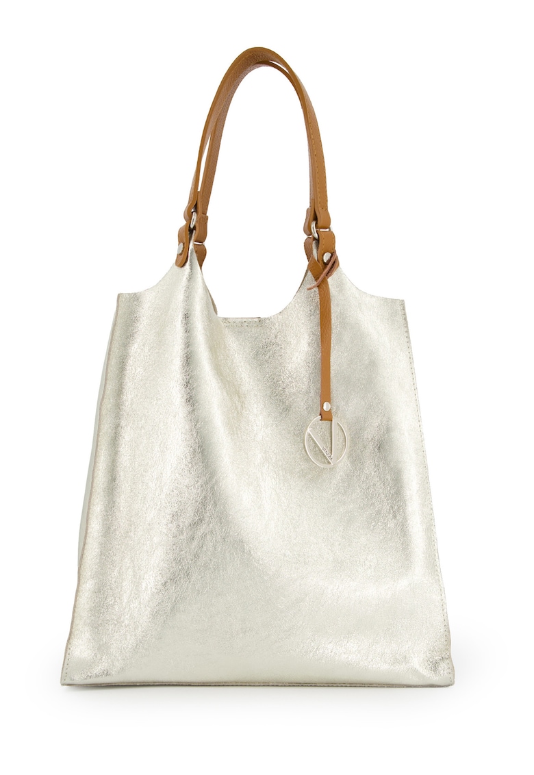 Set 2 piese geanta shopper piele naturala auriu metalizat 36x35x10cm
