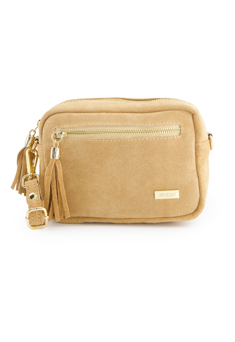 Geanta dama piele intoarsa maro 20x14x7cm cu curea detasabila
