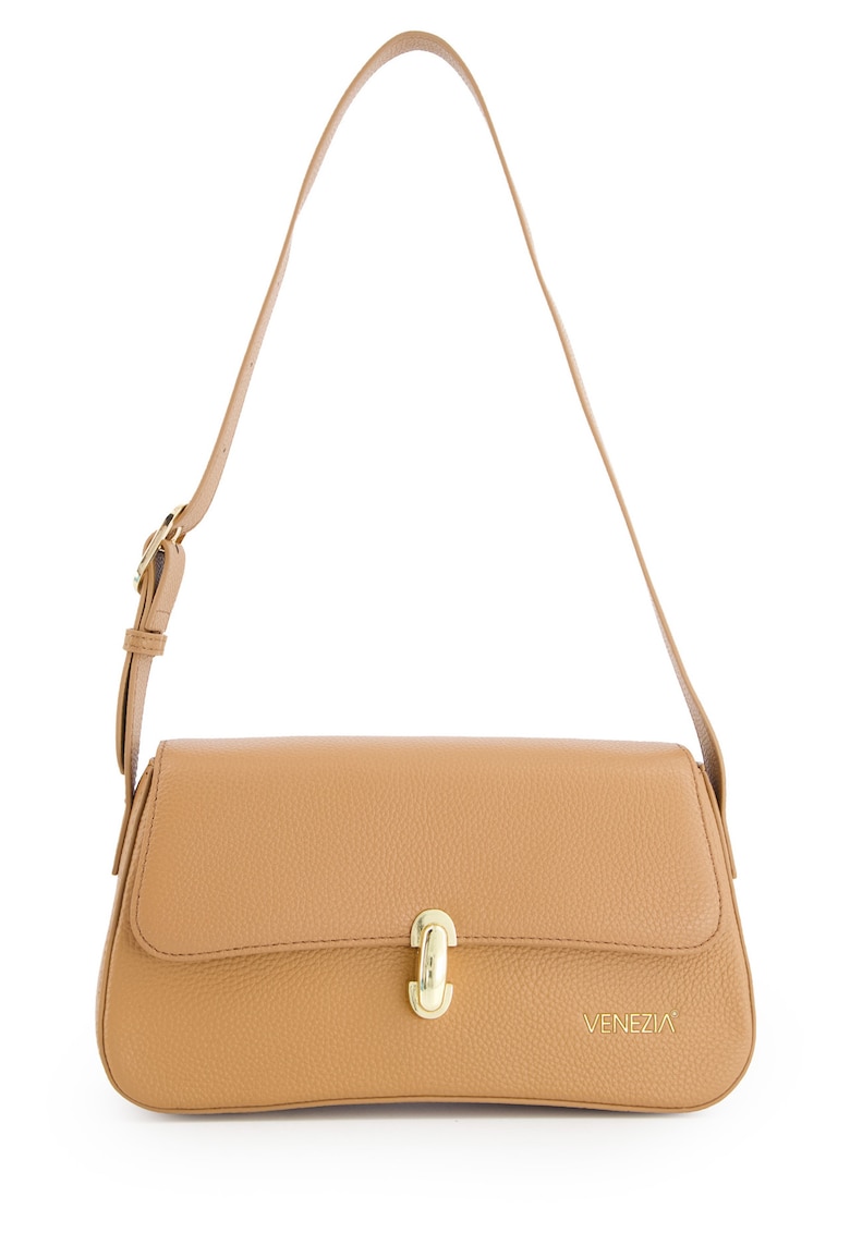 Geanta dama piele naturala maro 15x27x7cm curea reglabila accesorii aurii