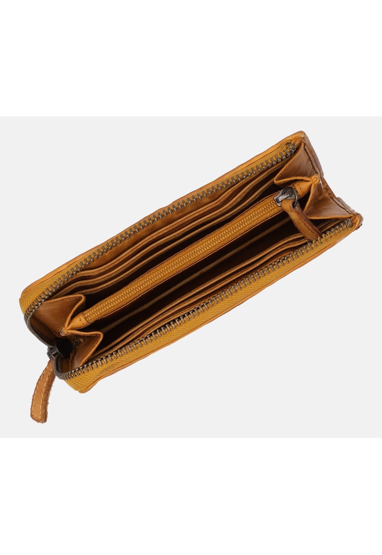 Portofel piele naturala maro 15 -5x9cm cu fermoar si buzunar exterior