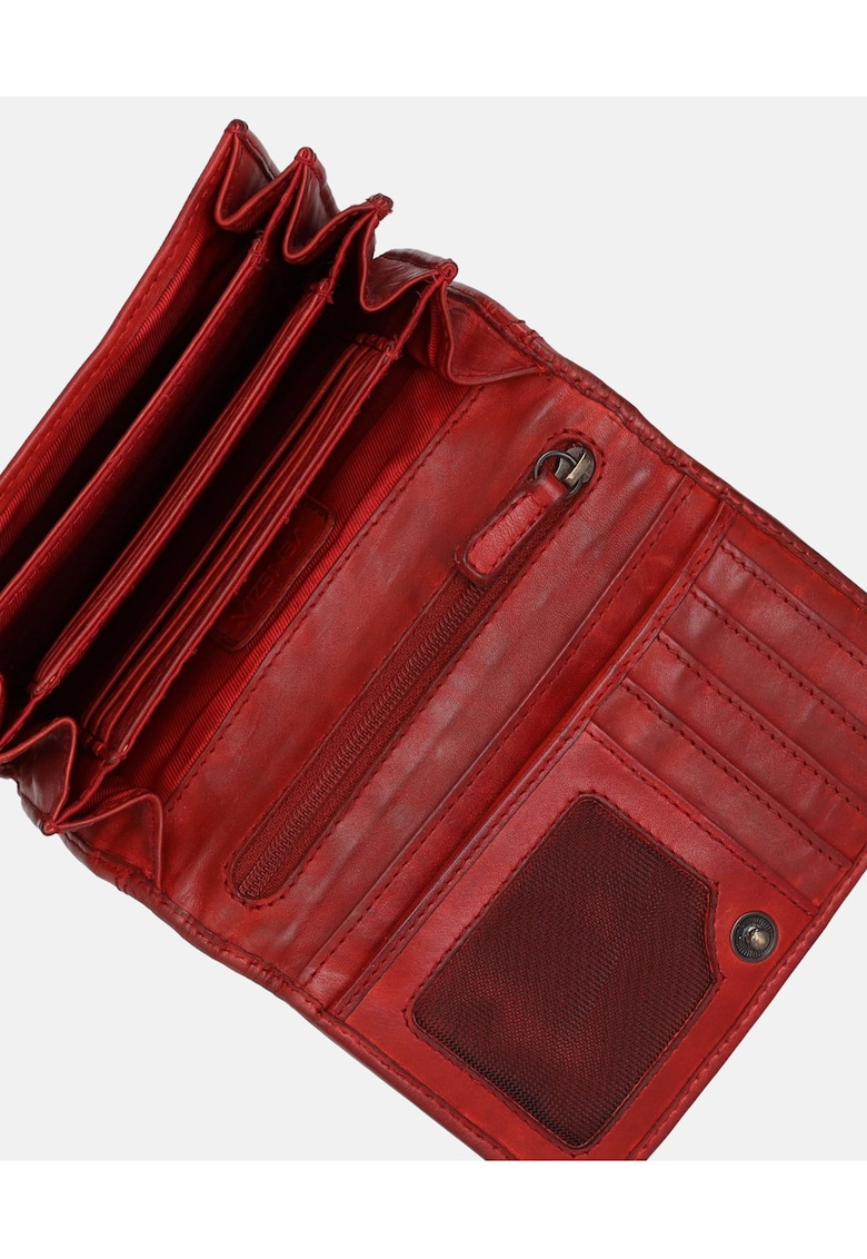 Portofel dama piele bovina rosu 13 -5x10cm cu buzunar exterior si inchidere capsa