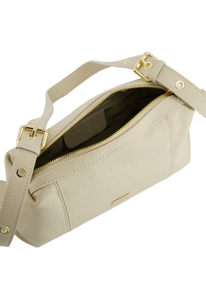 Geanta de umar piele naturala bej imprimeu buline 31x19x8 -5cm
