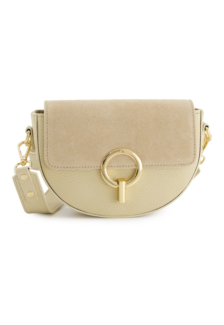 Geanta crossbody piele naturala bej 21x14x6cm