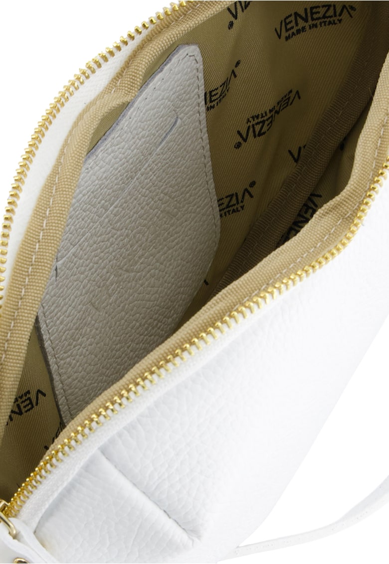 Geanta dama piele naturala alba forma inima 22x25x6cm curea reglabila aurii