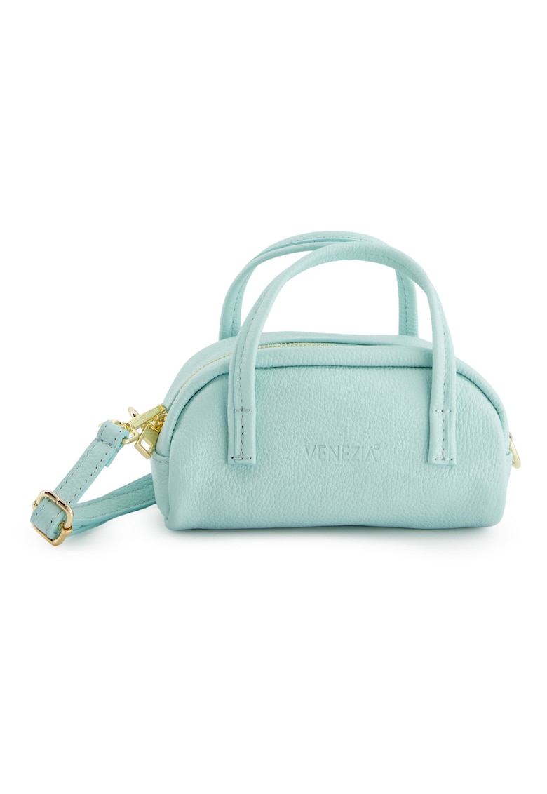 Geanta mini dama piele naturala verde menta 20x11x10cm curea detasabila aurii