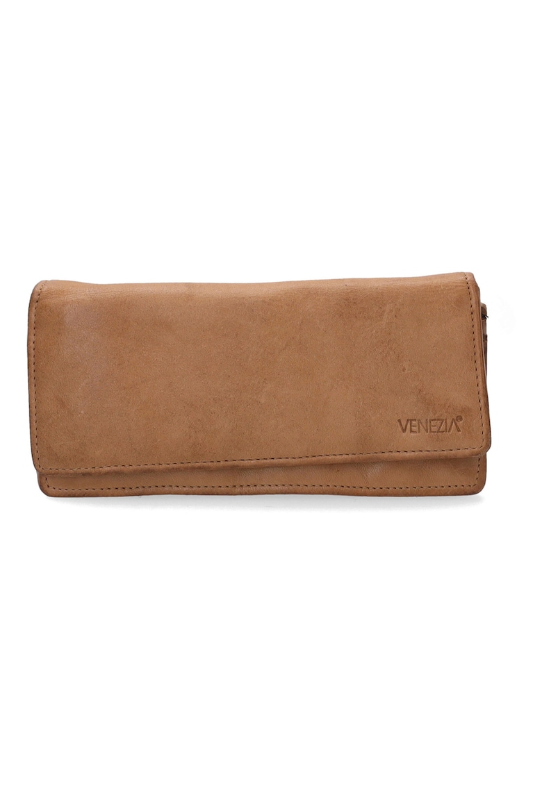 Portofel dama piele naturala bej 18.5x9.5cm cu clapeta si buzunar exterior
