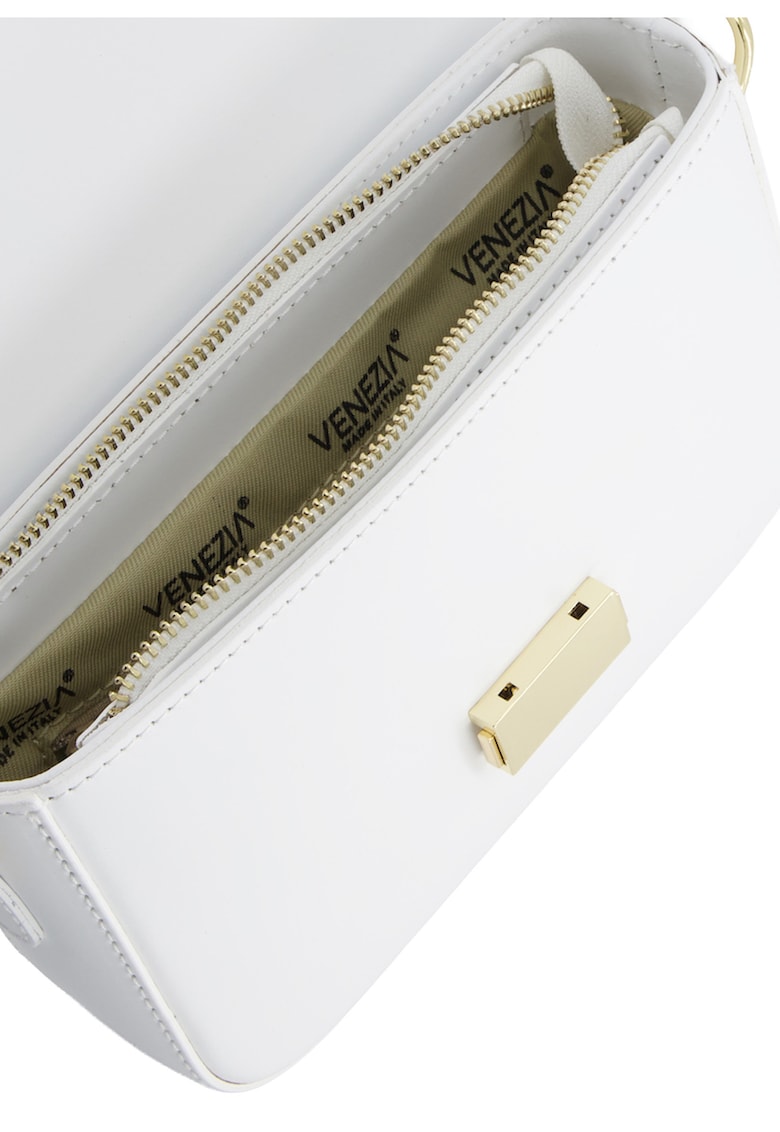 Geanta de umar piele naturala - alb - 21x14x5cm - curea detasabila - accesorii argintii