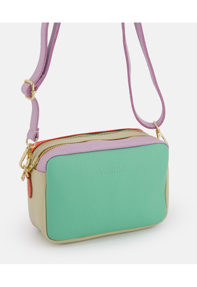 Geanta crossbody piele naturala multicolor 20x14x8cm