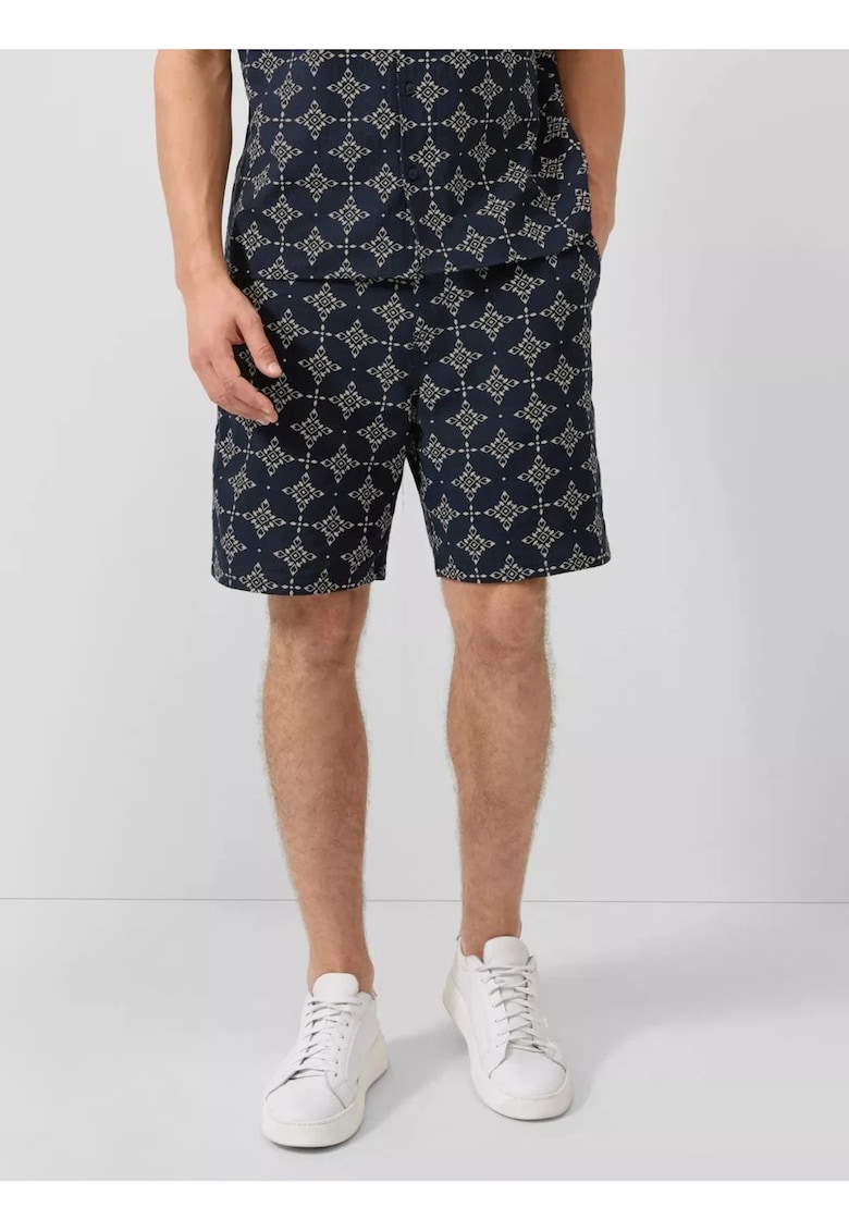 Pantaloni scurti barbati - cu talie medie - din bumbac - cu imprimeu - Resort fit - Detroit - Bleumarin inchis -