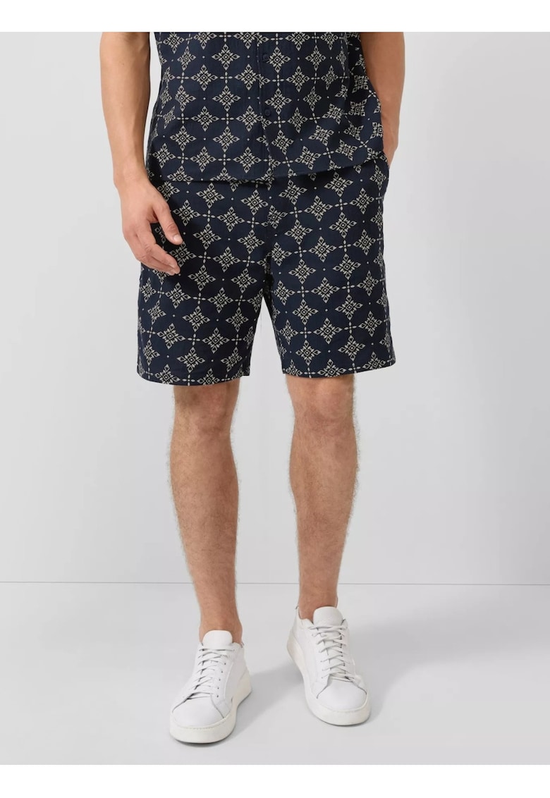 Pantaloni scurti barbati - cu talie medie - din bumbac - cu imprimeu - Resort fit - Detroit - Bleumarin inchis -