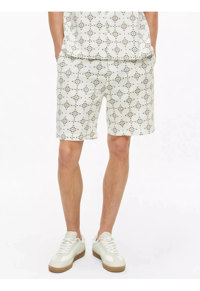 Pantaloni scurti barbati - cu talie medie - din bumbac - cu imprimeu - Resort fit - Detroit - Alb - Alb