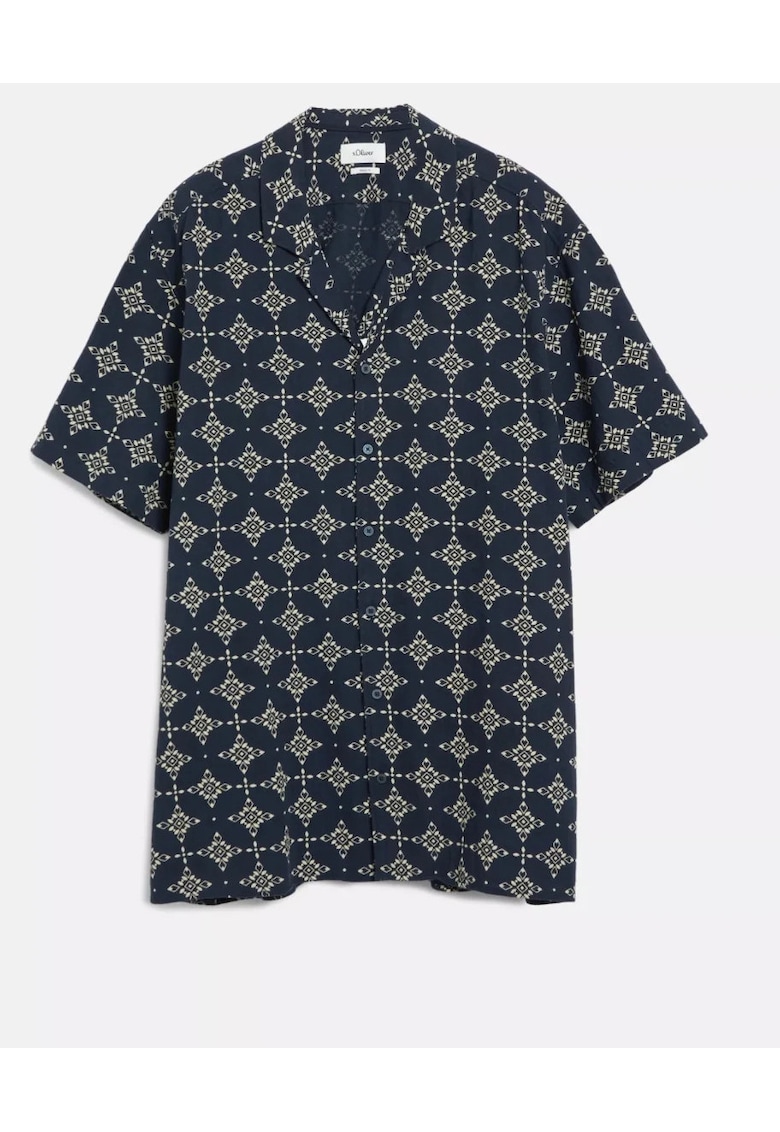 Big Sizes Camasa barbati big sizes - din bumbac - cu imprimeu - Resort fit - Bleumarin inchis -