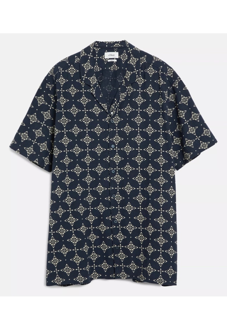 Big Sizes Camasa barbati big sizes - din bumbac - cu imprimeu - Resort fit - Bleumarin inchis -