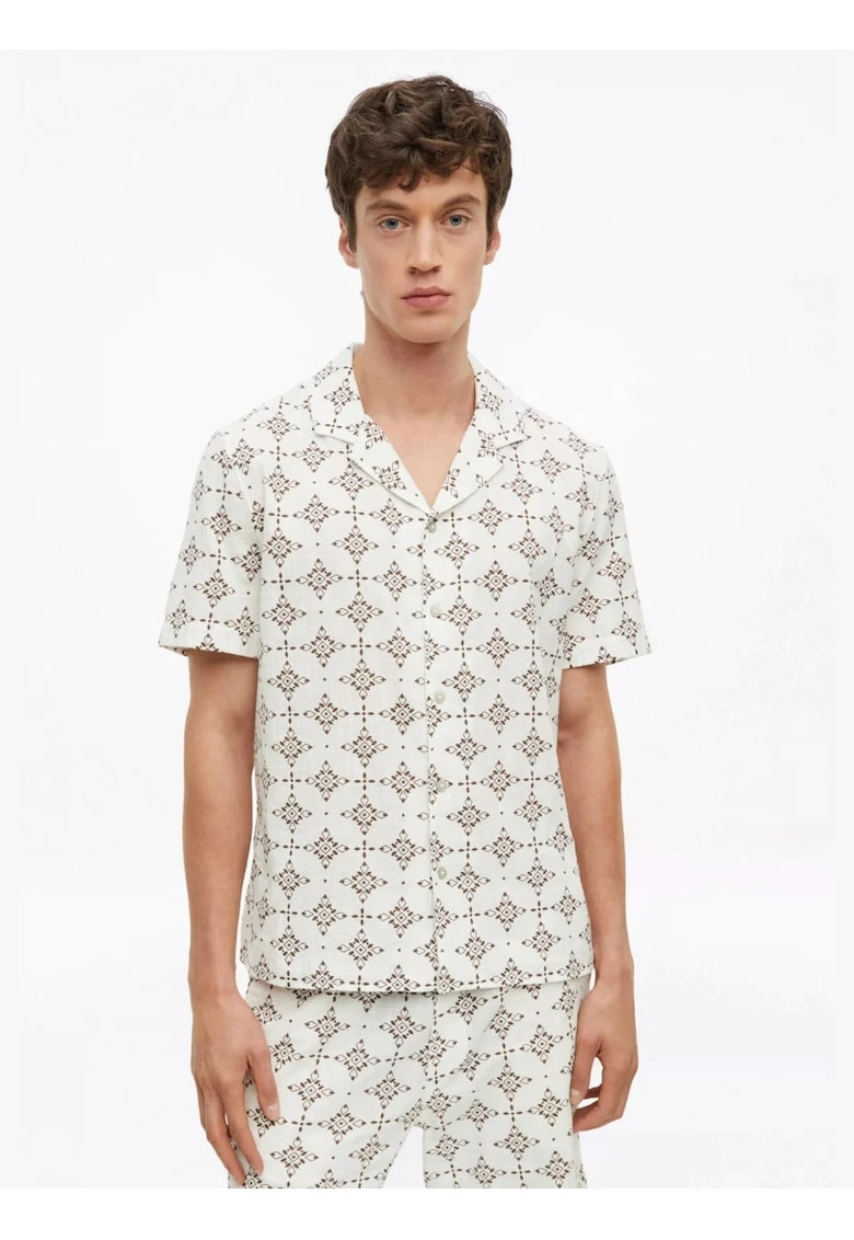 Camasa cu maneca scurta barbati - din bumbac - cu imprimeu - Resort fit - Alb -