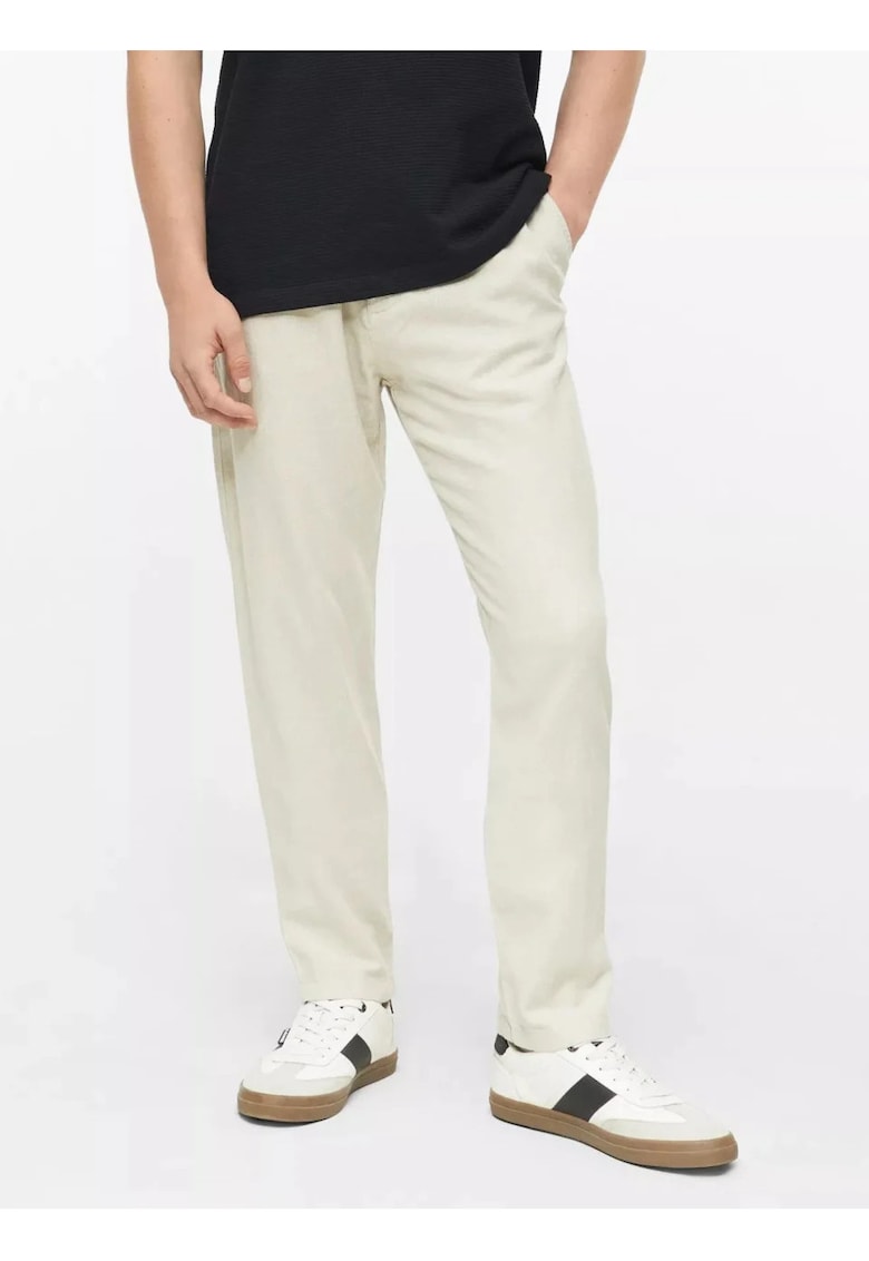 Pantaloni barbati - cu talie medie - din amestec de in - Relaxed fit - Detroit - Crem - 34 - 32