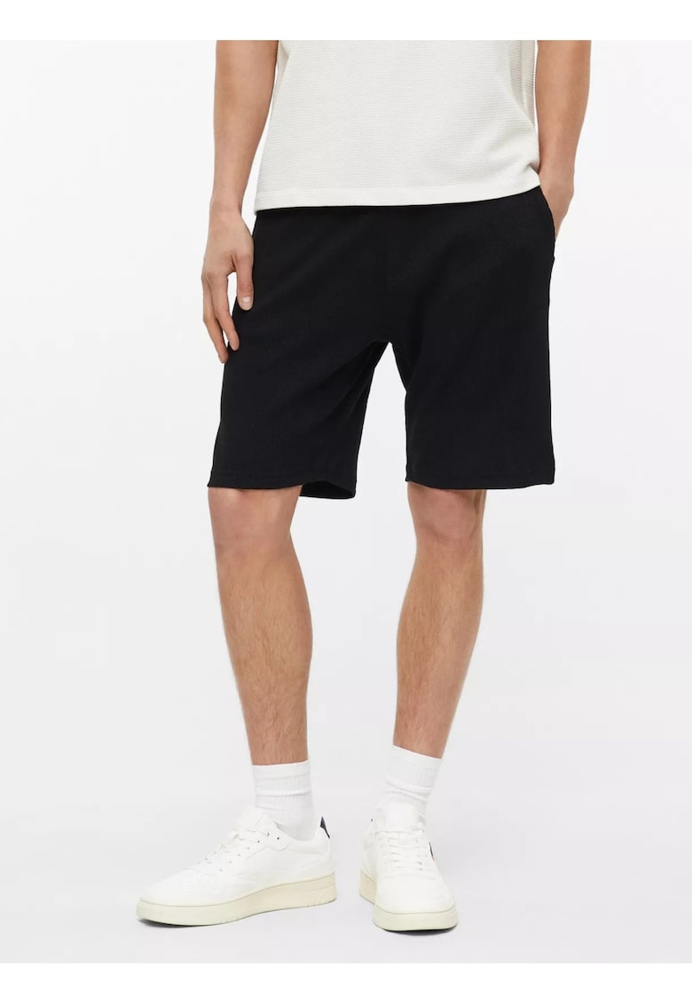 Pantaloni scurti barbati - din amestec de bumbac - cu talie medie - Relaxed fit - Detroit - Negru -