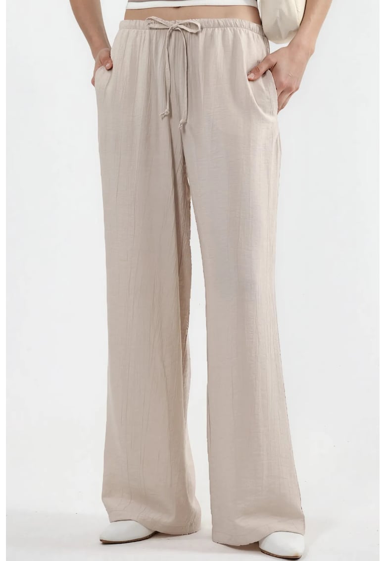 Pantaloni dama - picior larg - piatra naturala - poliester - croiala ampla