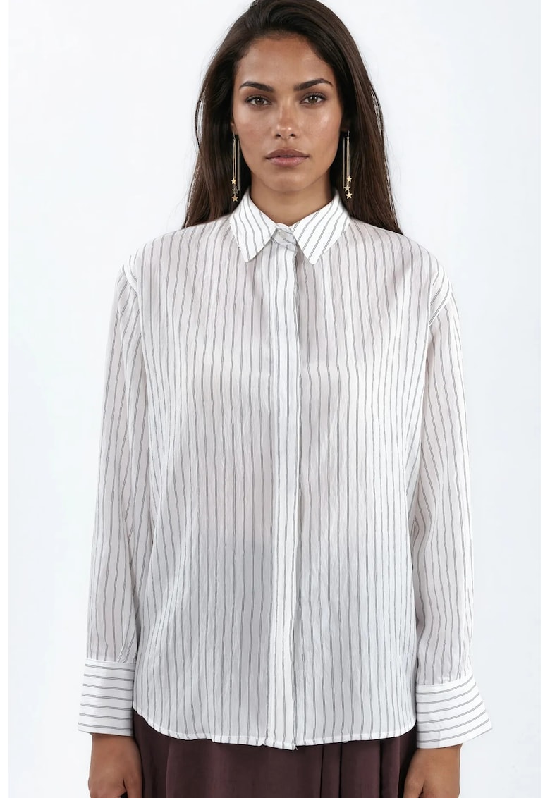 Camasa dama - camasa cu dungi - casual - alb - lunga cu nasturi