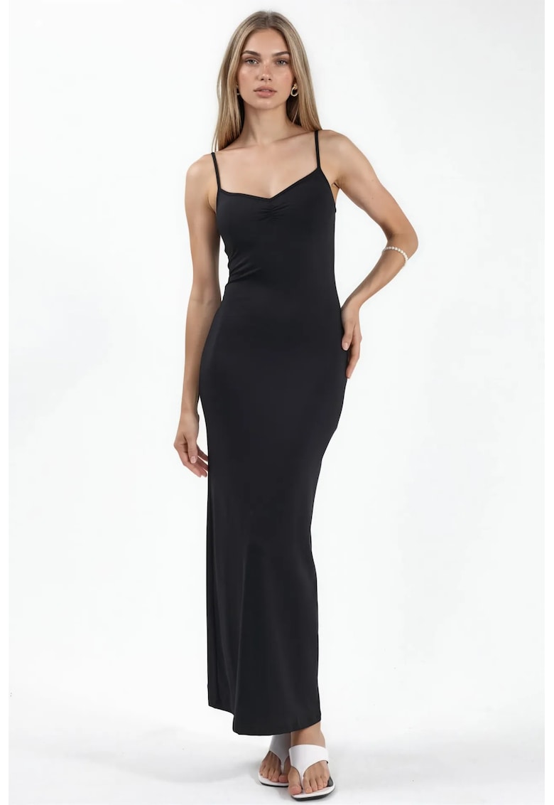 Rochie midi - eleganta - neagra - poliamida-elastan